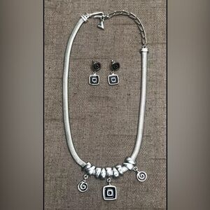 Vintage Liz Claiborne LCI Silver-Tone Herringbone Slinky Necklace & Earrings